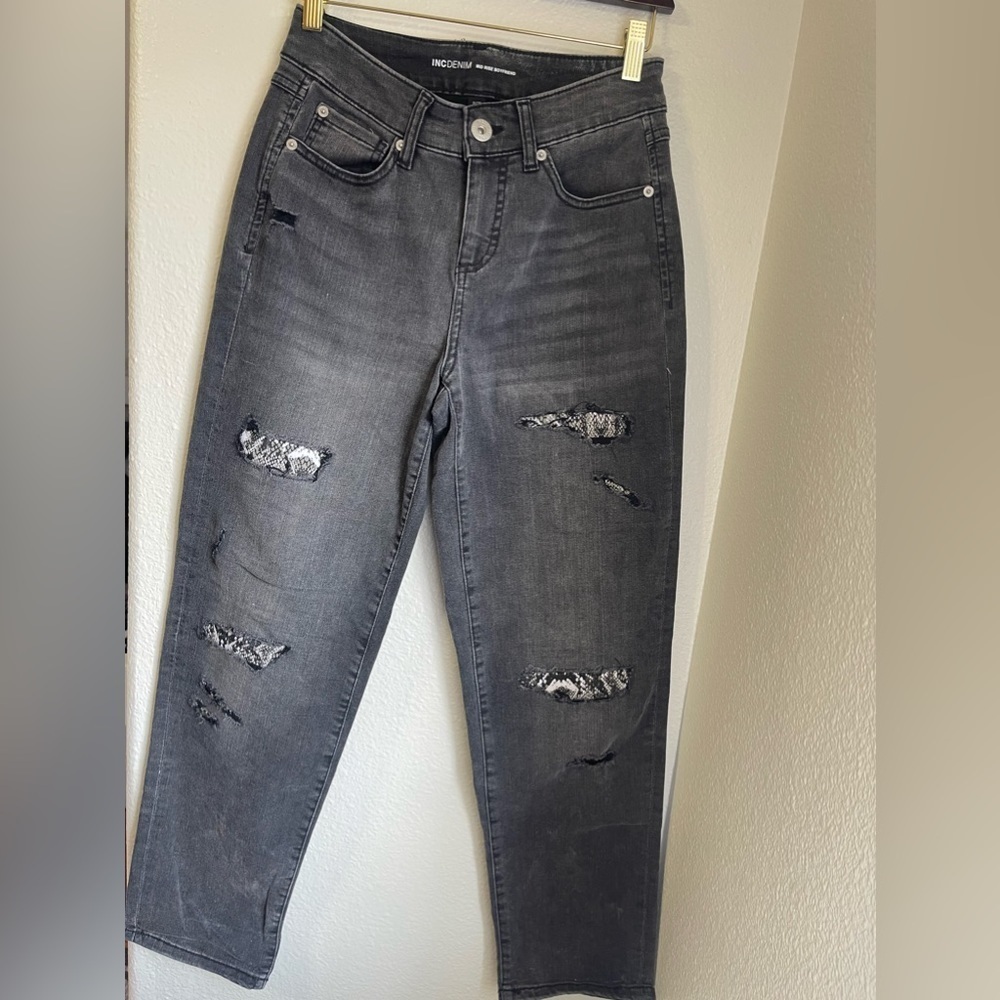 INC International Concepts Women's Washed
Black Mid-Rise Boyfriend Jeans